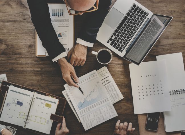 Aerial view of business data analysis graph